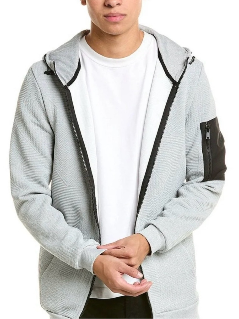 American Stitch Light Gray Zip-Up Hoodie Sweater with Black Trim